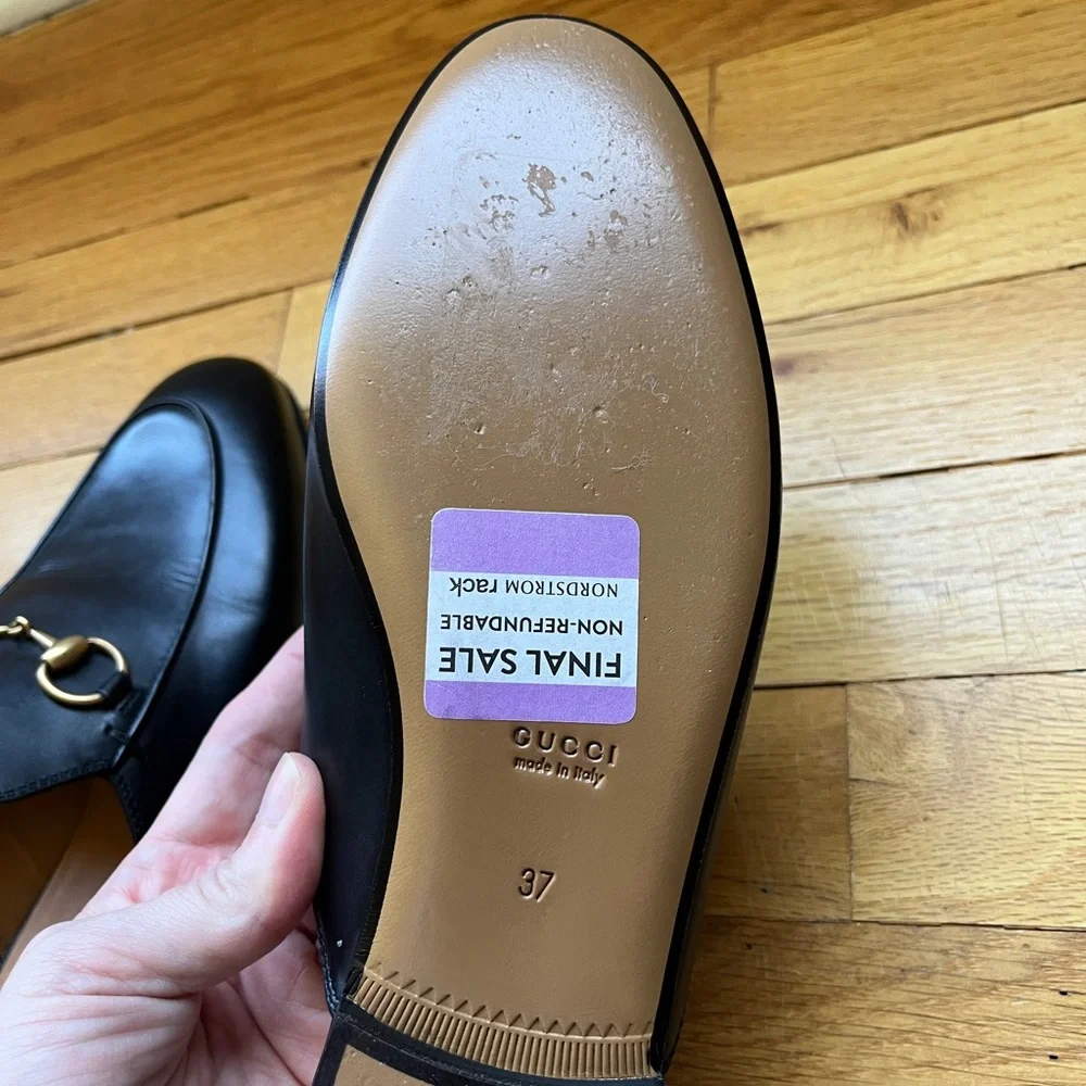 Gucci Black Leather Mules with Gold Hardware 7 37 Princetown Shoes Loafers - Picture 6 of 9